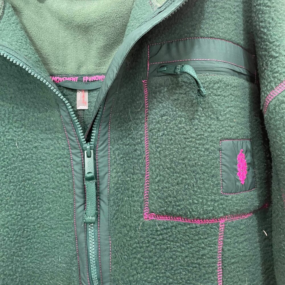 Free People Teal Green Fleece Jumpsuit with Magenta Lining - Picture 3 of 4